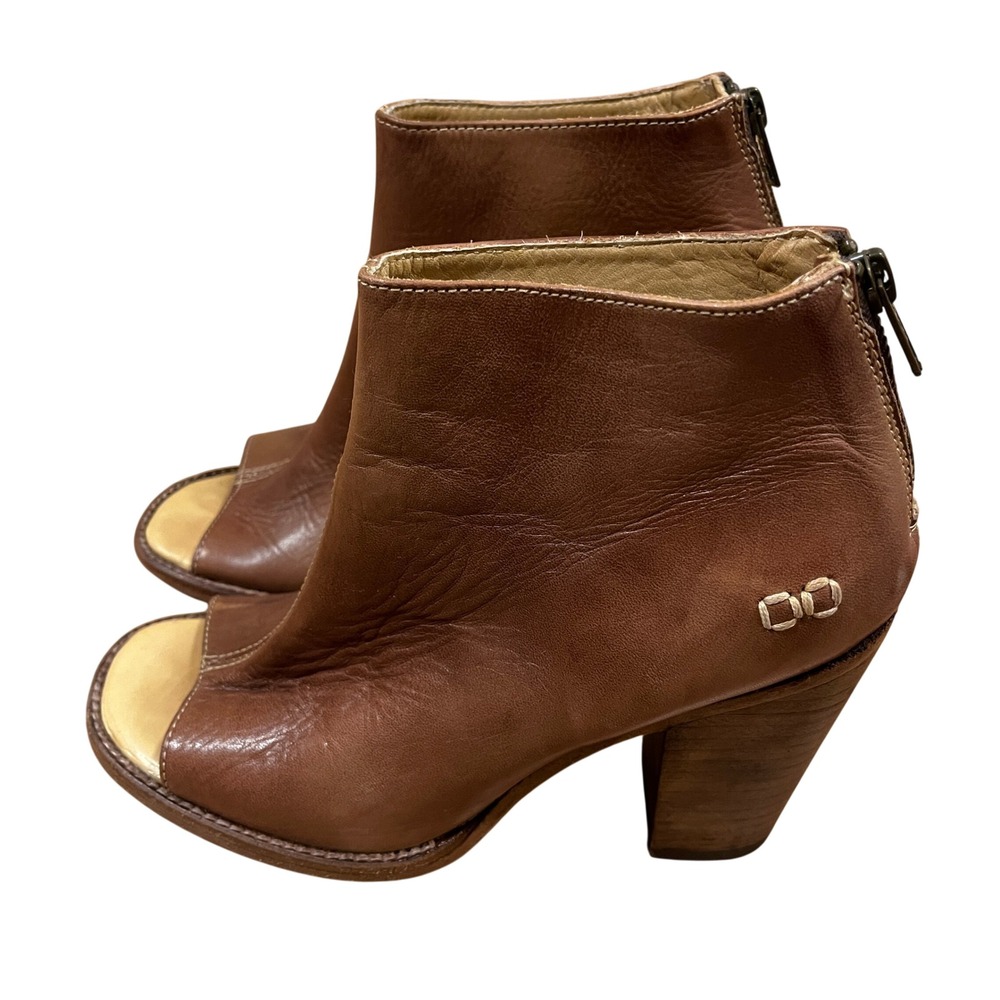Bed Stu Onset Rustic Cognac Brown Leather Peep Toe Ankle Booties 8.5 Western